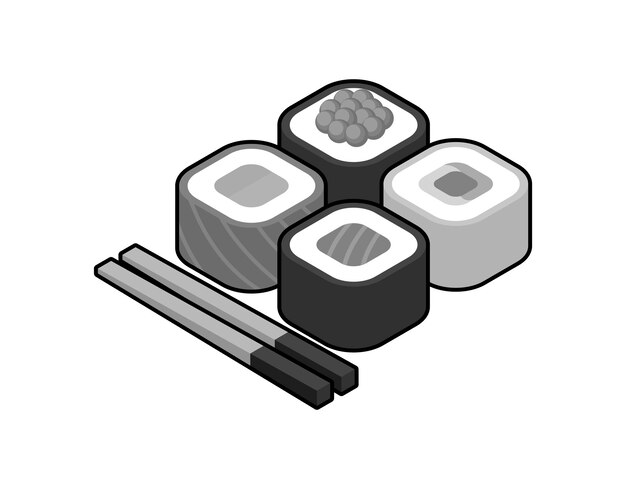 Icono de diseño isométrico de sushi Ilustración web vectorial Concepto colorido 3d