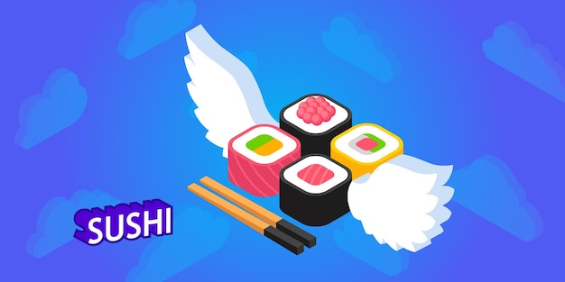 Icono de diseño isométrico de sushi Ilustración web vectorial Concepto colorido 3d