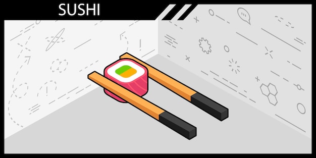 Icono de diseño isométrico de sushi Ilustración web vectorial Concepto colorido 3d