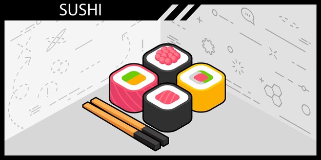 Icono de diseño isométrico de sushi Ilustración web vectorial Concepto colorido 3d