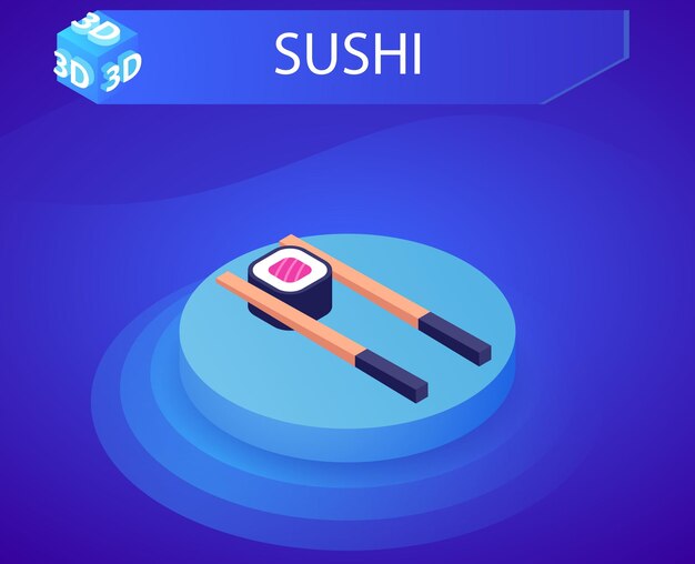 Icono de diseño isométrico de sushi Ilustración web vectorial Concepto colorido 3d