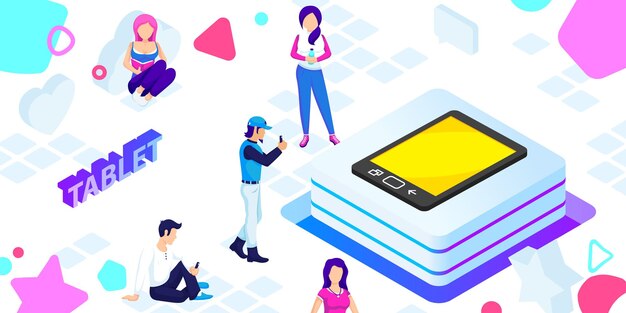 Icono de diseño isométrico de tableta Ilustración web vectorial Concepto colorido 3d