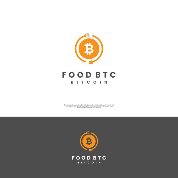 Icono de diseño de logotipo de comida de bitcoin combinación de bitcoin con concepto de logotipo de cuchara y tenedor