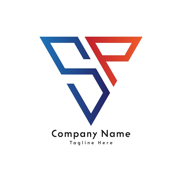Icono de diseño del logotipo en forma de triángulo de la letra SP
