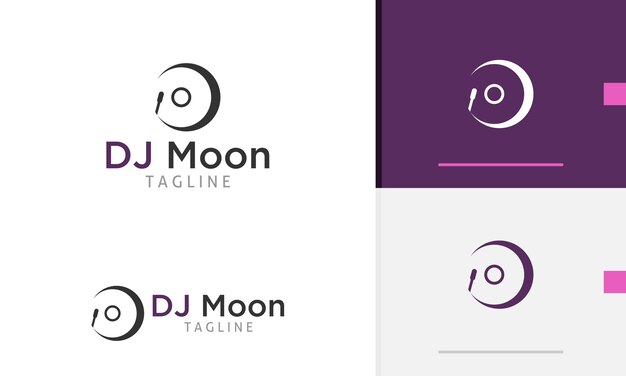 El icono de diseño del logotipo de la media luna con círculo giratorio DJ disco CD vinilo música disco club estudio