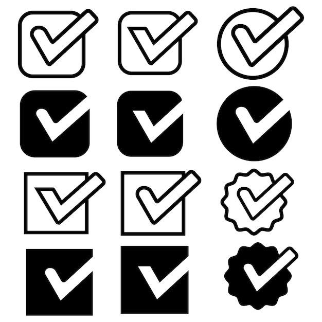 icono de diseño de logotipo sobre marca de comprobación en blanco y negro
