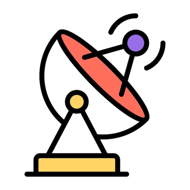Un icono de diseño plano de la antena parabólica