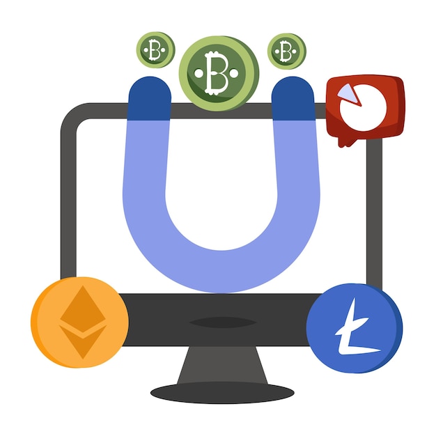 Un icono de diseño plano de atraer bitcoin