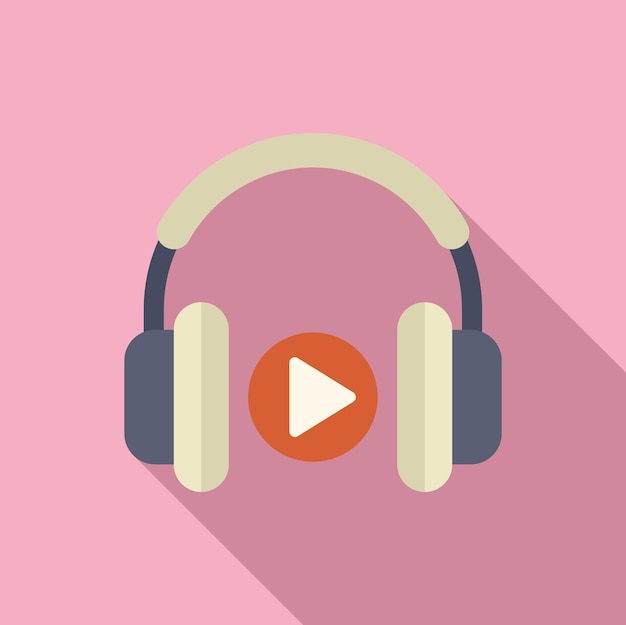 Icono de diseño plano de auriculares con botón de reproducción