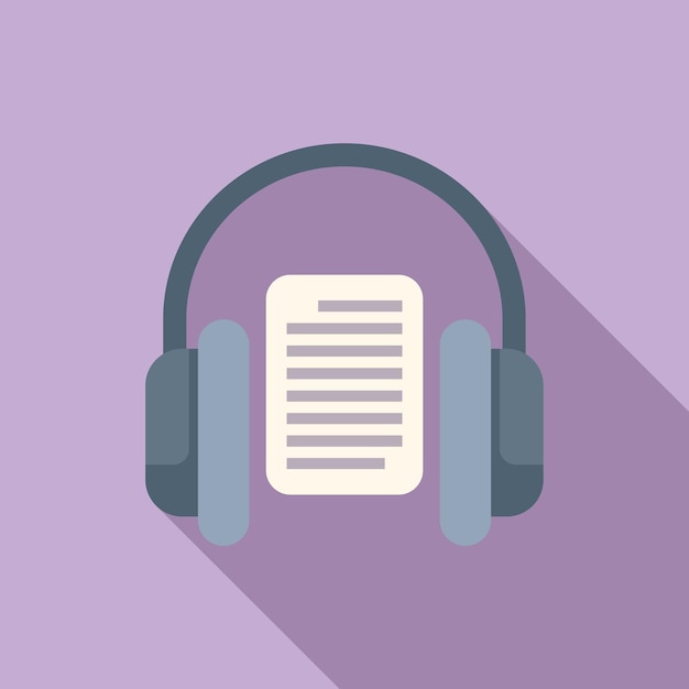 Icono de diseño plano de auriculares sobre un libro que simboliza audiolibros o podcasts