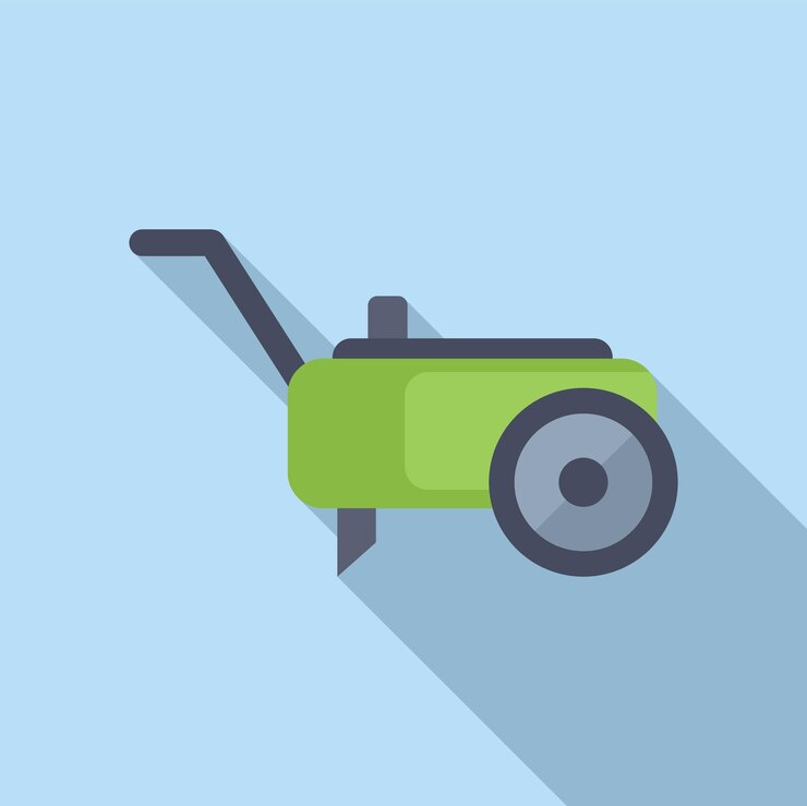 Vector icono de diseño plano de cortadora de césped verde
