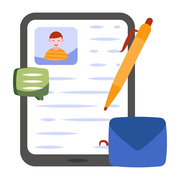 Un icono de diseño plano de la escritura del currículum