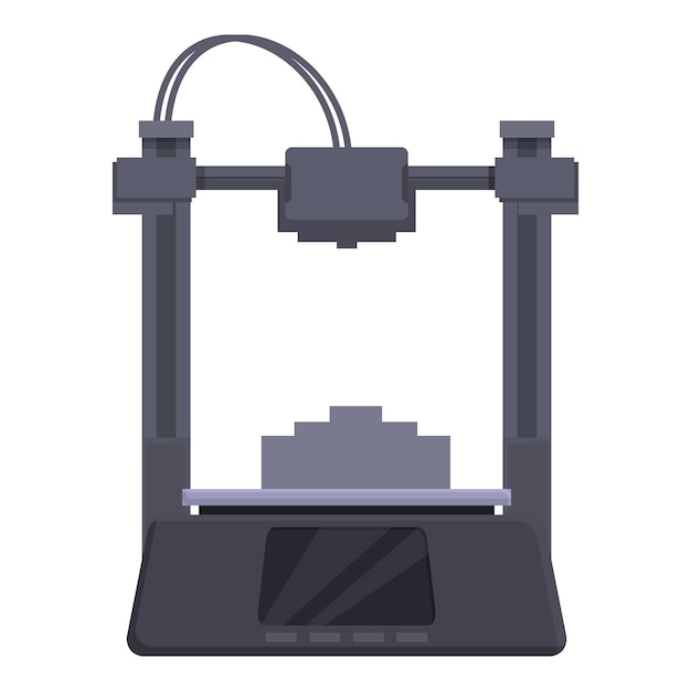 Icono de diseño plano de una impresora 3D contemporánea con objeto impreso en la plataforma
