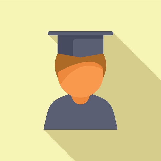 Icono de diseño plano de una persona que lleva una gorra de graduación con una larga sombra