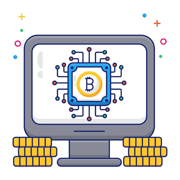 Vector un icono de diseño único del procesador de bitcoin