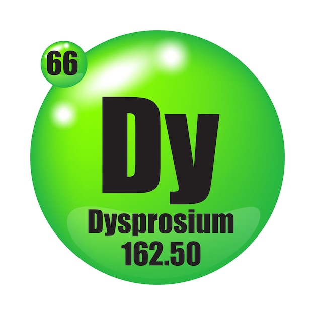 Icono de disprosio Elemento químico Dy Número atómico 66 Masa 16250 Esfera verde