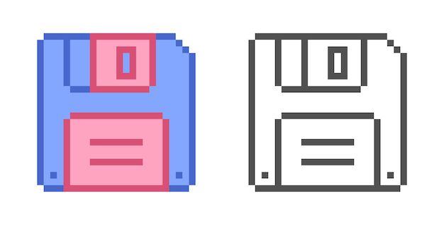 Icono de disquete retro de 35 pulgadas Ilustración vectorial en estilo píxel