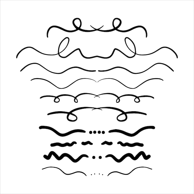 Icono del divisor rizado dibujado a mano Ilustración vectorial elemento de diseño de swish swash swoosh subrayado remolino arrulla línea de trazo