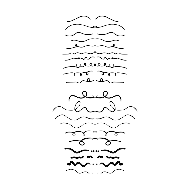 Icono del divisor rizado dibujado a mano Ilustración vectorial elemento de diseño de swish swash swoosh subrayado remolino arrulla línea de trazo