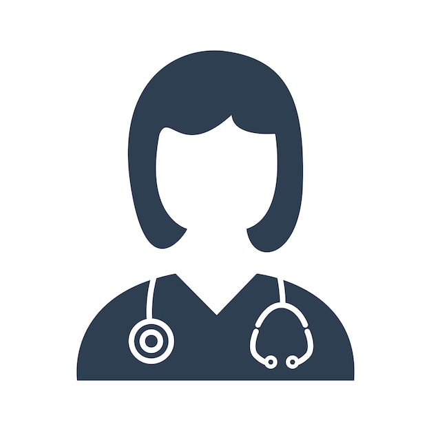 El ícono del doctor femenino de estilo plano aislado sobre un fondo blanco ilustración vectorial del doctor