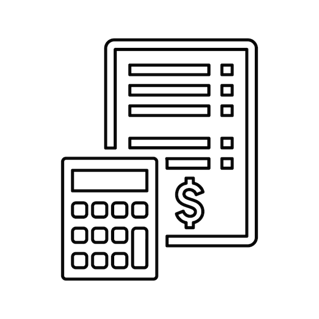 Ícono del documento de la calculadora de contabilidad Símbolo del contorno de la línea