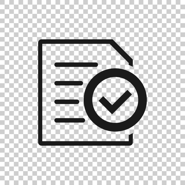 Ícono del documento de cumplimiento en estilo transparente Ilustración del vector de proceso aprobado en un fondo aislado Concepto de negocio de marca de verificación