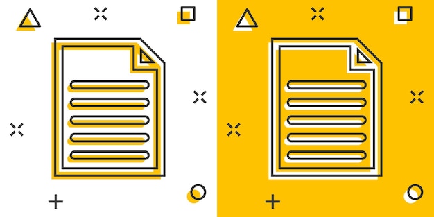 Icono de documento de dibujos animados de vector en estilo cómic Pictograma de ilustración de signo de página de papel Concepto de efecto de salpicadura de negocio de nota