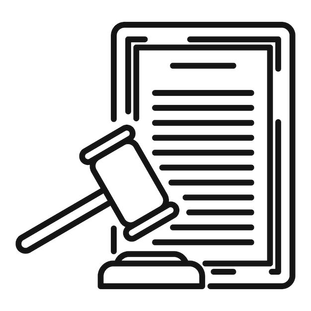 Icono de documento de juez de divorcio Contorno de icono de vector de documento de juez de divorcio para diseño web aislado sobre fondo blanco