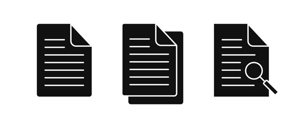 Ícono de documento con lupa Encuentra el ícono de línea de documento Ilustración vectorial de silueta de documento