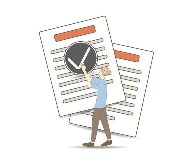 Icono de documentos Pila de hojas de papel Documento confirmado o aprobado Ilustración de vector 2d de negocio