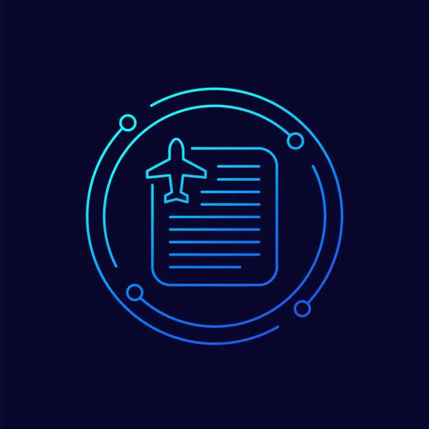 icono de documentos de vuelo, diseño lineal