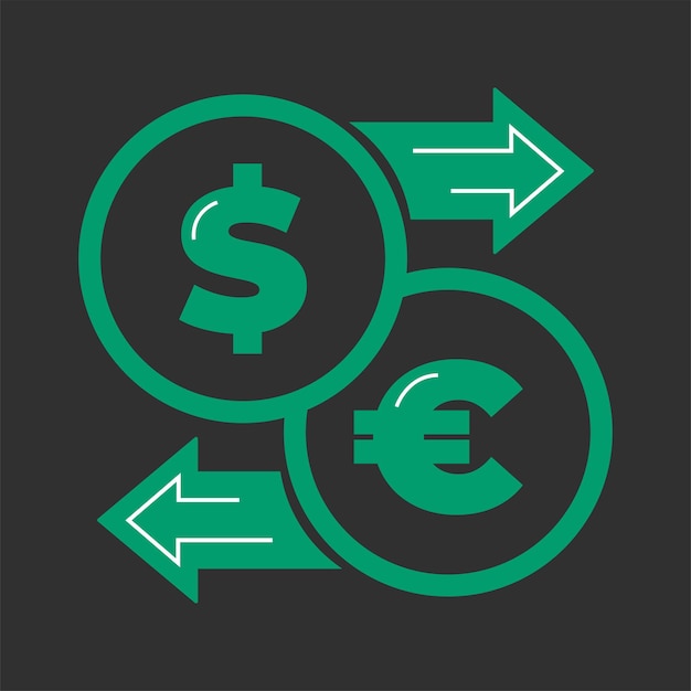 Vector icono de dólar a euro color verde aislado icono de cambio de dólar a euro con flecha usd eur