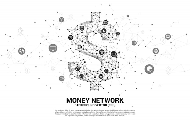 Icono de dólar de vector dinero de punto de polígono conecta línea