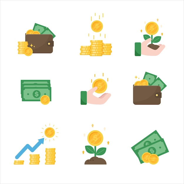 El icono del dólar vectorial establece el valor en dólares de la billetera vectorial de ideas de gasto de dinero
