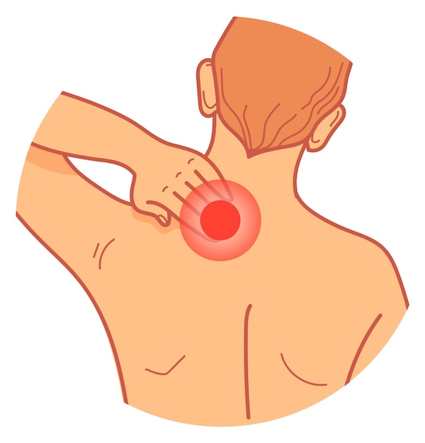 Vector icono de dolor de cuello símbolo de lesión muscular de dibujos animados