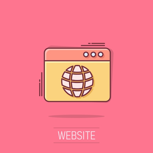 Icono de dominio de sitio web en estilo cómico Dirección global de Internet Ilustración vectorial de dibujos animados en fondo aislado Efecto de salpicaduras de servidor Concepto de negocio