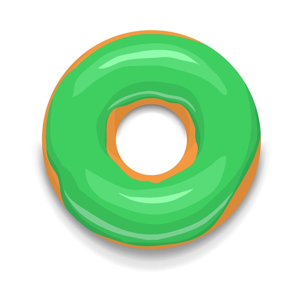 Icono de donut glaseado verde en estilo de dibujos animados sobre un fondo blanco