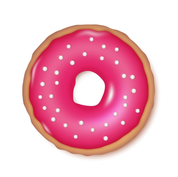 Vector icono de donut rosa realista postre de donut con glaseado de crema y chispas panadería pastelería dulce