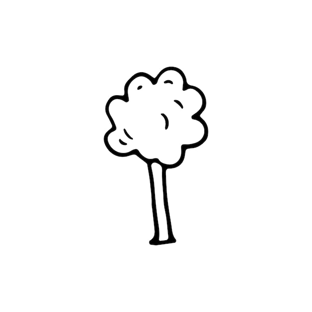 Icono de doodle de árbol handdrawn. Boceto negro dibujado a mano. Símbolo de signo. Elemento de decoración. Fondo blanco. Aislado. Diseño plano. Ilustración de dibujos animados de vector.