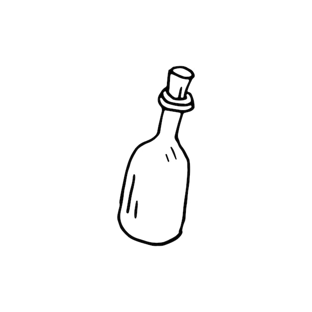 Icono de doodle de botella handdrawn. Boceto negro dibujado a mano. Símbolo de signo. Elemento de decoración. Fondo blanco. Aislado. Diseño plano. Ilustración de dibujos animados de vector.