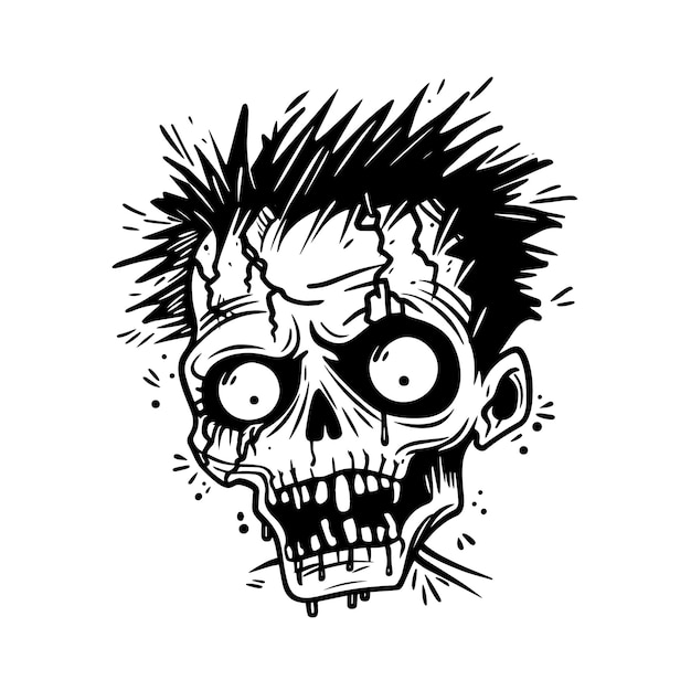 Icono de doodle de cabeza de zombie dibujado a mano sobre fondo blanco