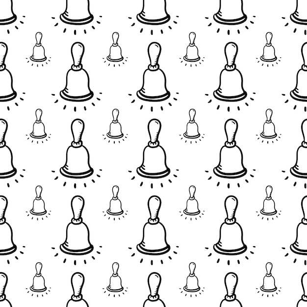 Icono de doodle de campana de handdrawn de patrones sin fisuras. Boceto negro dibujado a mano. Símbolo de signo. Elemento de decoración. Fondo blanco. Aislado. Diseño plano. Ilustración vectorial.