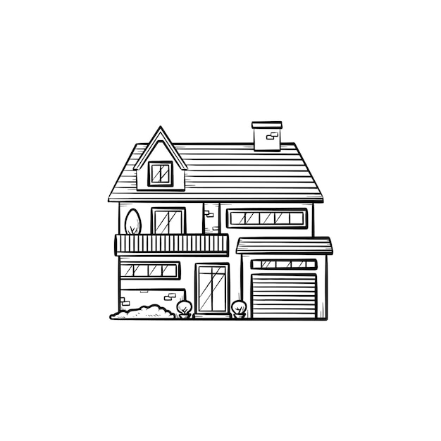 Icono de doodle de contorno dibujado de mano de cabaña suburbana