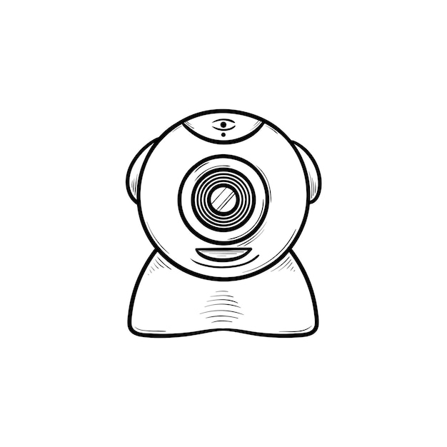 Icono de doodle de contorno dibujado de mano de cámara web. Cámara de red y chat de video web, concepto de comunicación por Internet