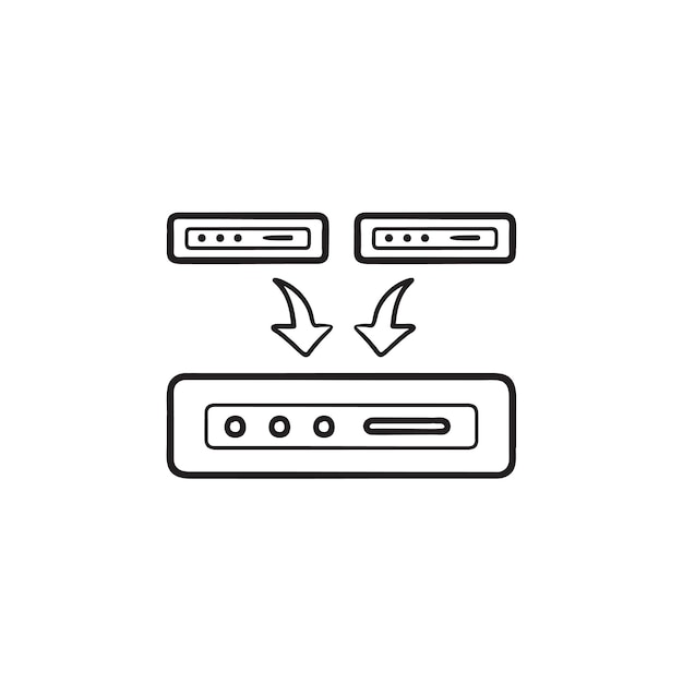 Icono de doodle de contorno dibujado de mano de copia de seguridad de datos. información de respaldo, datos de respaldo en línea, concepto de servidor. ilustración de dibujo vectorial para impresión, web, móvil e infografía sobre fondo blanco.