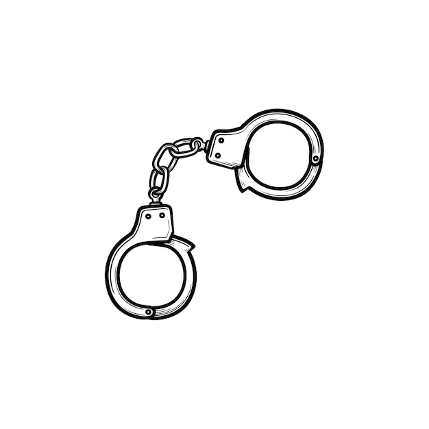 Icono de doodle de contorno dibujado de mano de esposas de policía