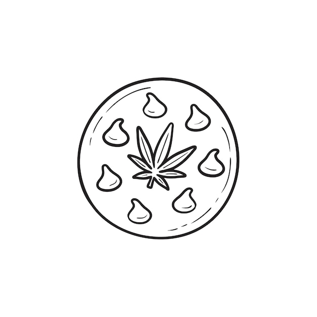 Icono de doodle de contorno dibujado de mano de galleta de cannabis comestible. marihuana medicinal comercial, concepto de comida de cannabis