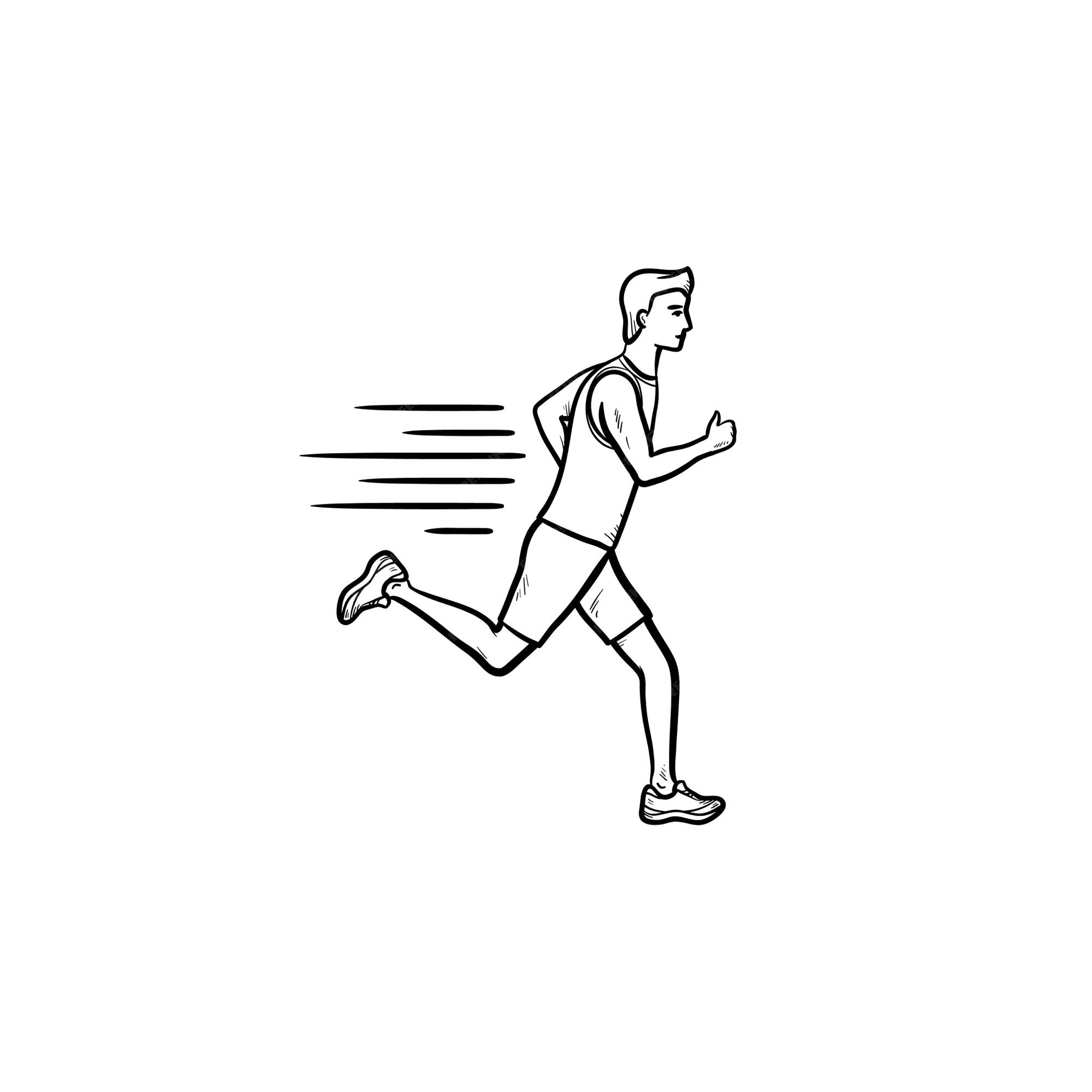 Icono de doodle de contorno dibujado de mano de hombre corriente. maratón, atleta de velocidad, entrenamiento de velocidad y concepto de entrenamiento. | Vector Premium