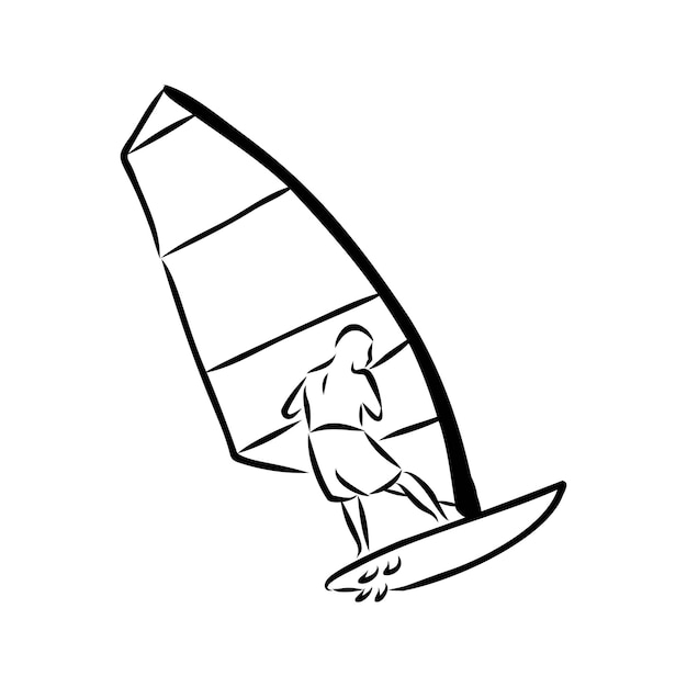 Icono de doodle de contorno dibujado de mano de hombre de windsurf