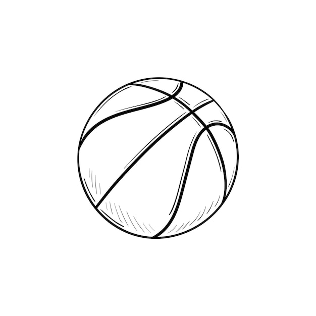 Icono de doodle de contorno dibujado de mano de pelota de baloncesto. Equipo de baloncesto, juego de pelota de equipo, concepto de actividad deportiva. Ilustración de dibujo vectorial para impresión, web, móvil e infografía sobre fondo blanco.